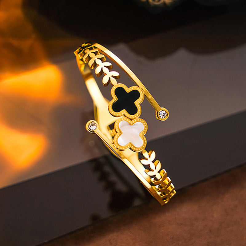 Jewels Galaxy Stainless Steel MOP Two Clover Leaf Irish Design Anti-Tarnish Bracelet