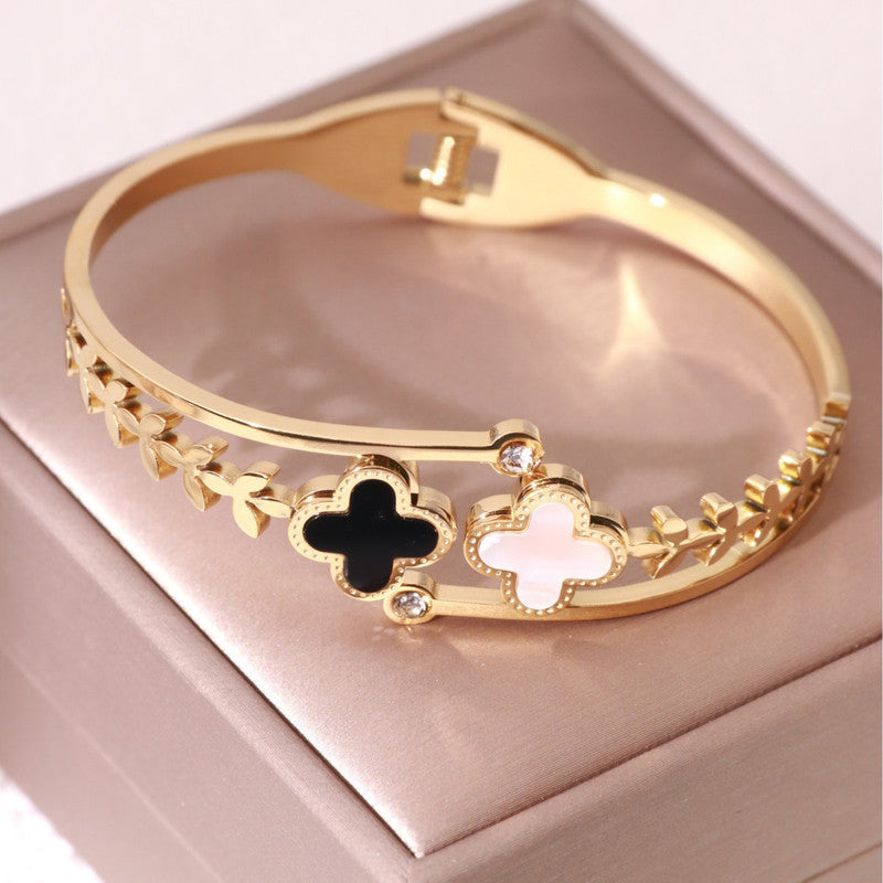 Jewels Galaxy Stainless Steel MOP Two Clover Leaf Irish Design Anti-Tarnish Bracelet