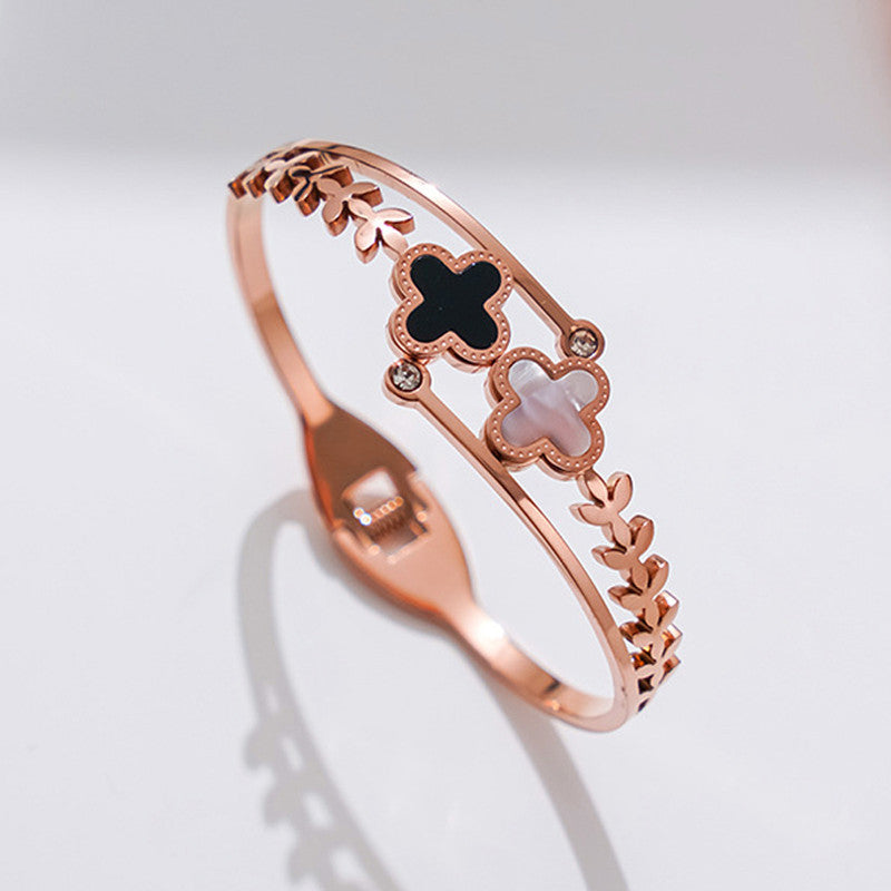 Jewels Galaxy Stainless Steel MOP Two Clover Leaf Irish Design Anti-Tarnish Bracelet