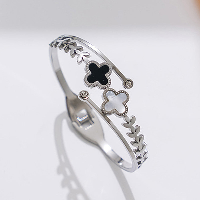 Jewels Galaxy Stainless Steel MOP Two Clover Leaf Irish Design Anti-Tarnish Bracelet