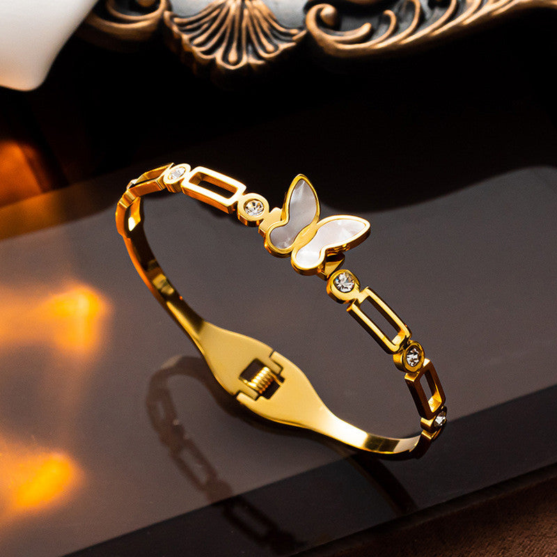 Jewels Galaxy Stainless Steel Butterfly inspired MOP Contemporary Anti-Tarnish Bracelet