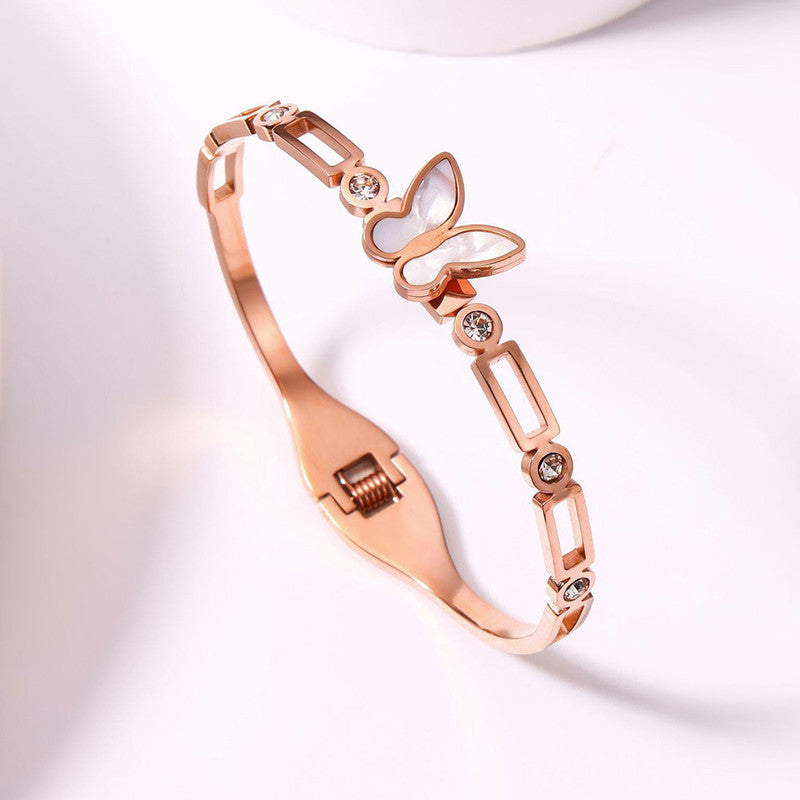 Jewels Galaxy Stainless Steel Butterfly inspired MOP Contemporary Anti-Tarnish Bracelet