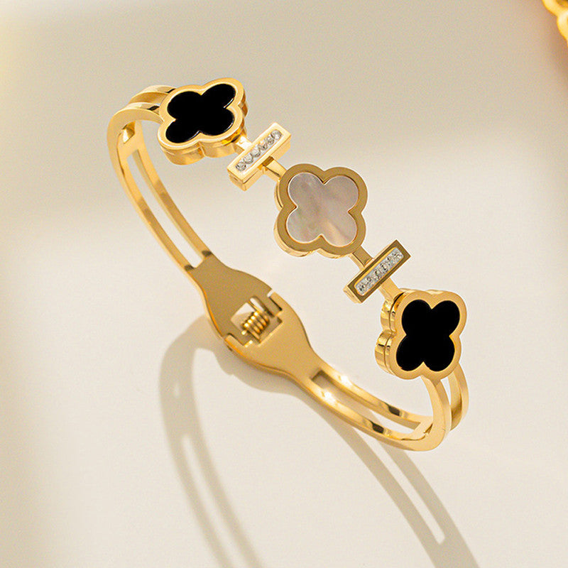 Jewels Galaxy Stainless Steel MOP Three Clover Leaf Irish Design Anti-Tarnish Bracelet