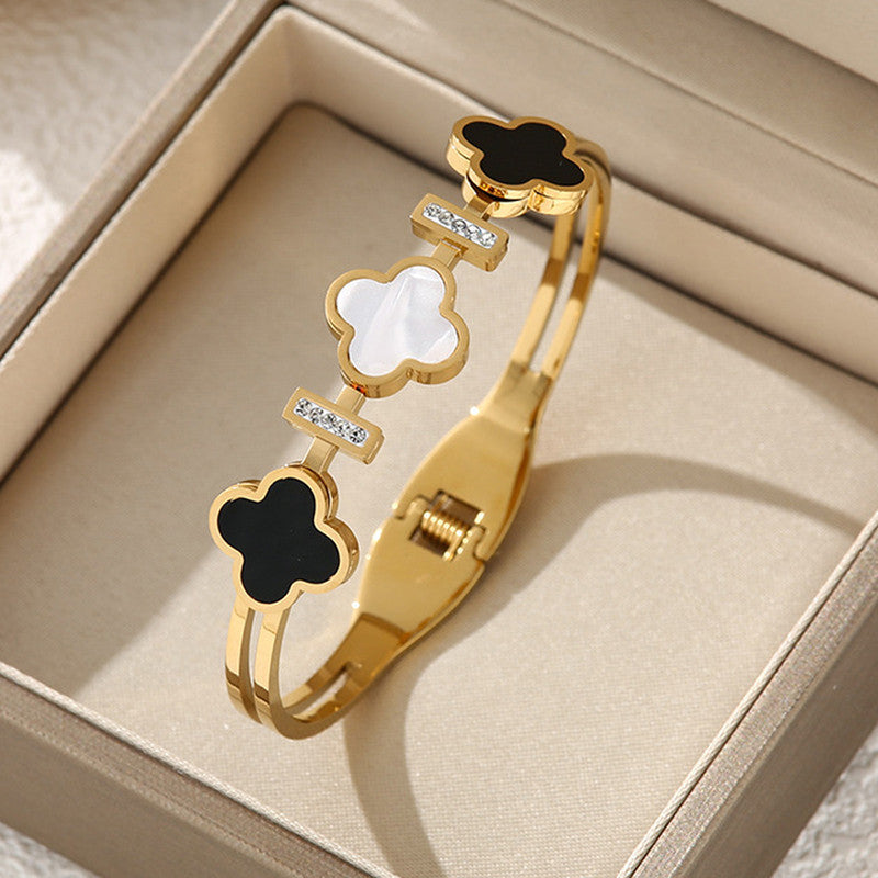Jewels Galaxy Stainless Steel MOP Three Clover Leaf Irish Design Anti-Tarnish Bracelet