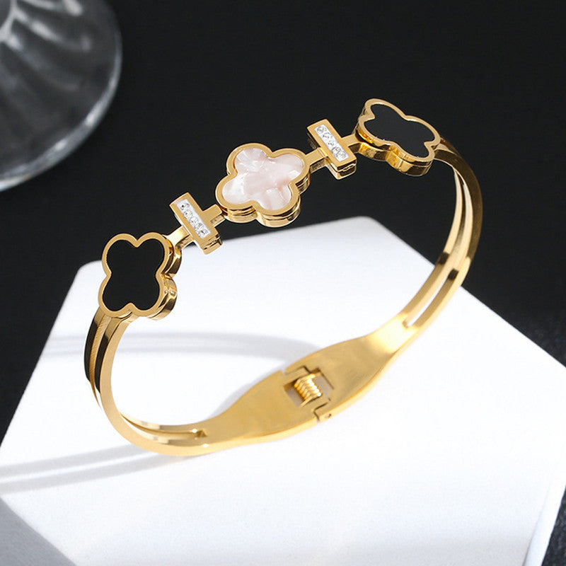 Jewels Galaxy Stainless Steel MOP Three Clover Leaf Irish Design Anti-Tarnish Bracelet