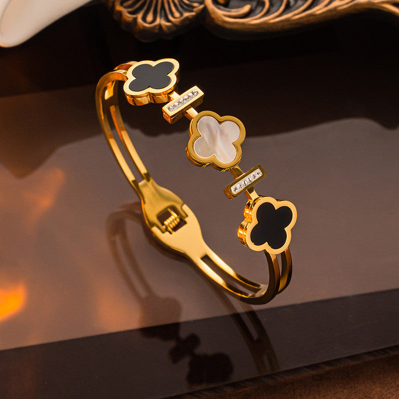Jewels Galaxy Stainless Steel MOP Three Clover Leaf Irish Design Anti-Tarnish Bracelet