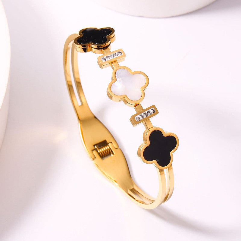 Jewels Galaxy Stainless Steel MOP Three Clover Leaf Irish Design Anti-Tarnish Bracelet