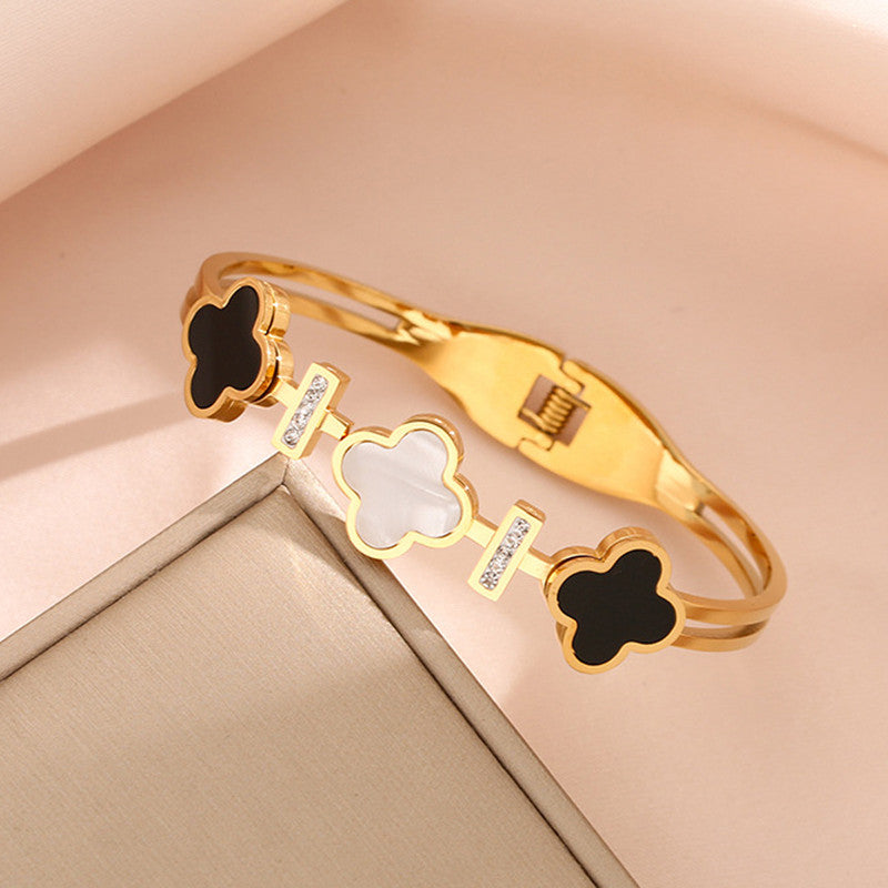 Jewels Galaxy Stainless Steel MOP Three Clover Leaf Irish Design Anti-Tarnish Bracelet