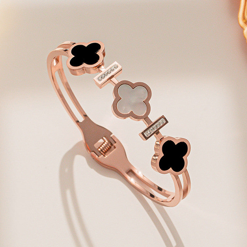 Jewels Galaxy Stainless Steel MOP Three Clover Leaf Irish Design Anti-Tarnish Bracelet