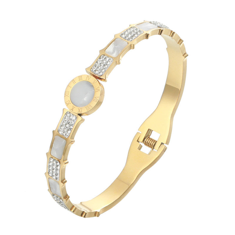 Jewels Galaxy Stainless Steel Mother of Pearl AD Studded Anti-Tarnish Bracelet For Women
