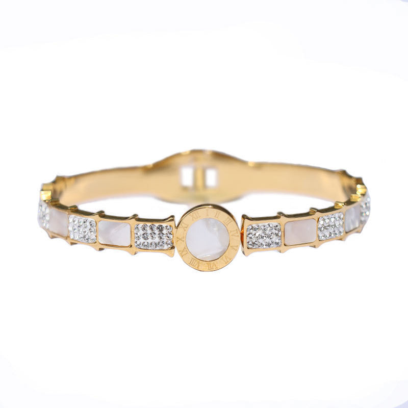 Jewels Galaxy Stainless Steel Mother of Pearl AD Studded Anti-Tarnish Bracelet For Women