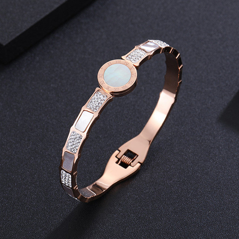 Jewels Galaxy Stainless Steel Mother of Pearl AD Studded Anti-Tarnish Bracelet For Women