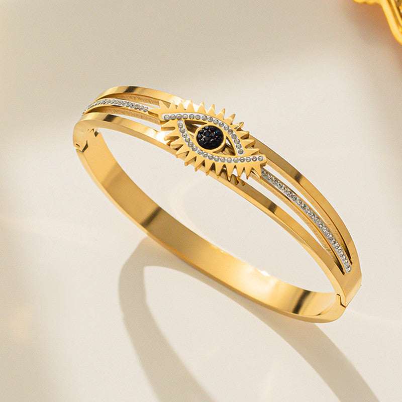 Jewels Galaxy Stainless Steel AD Studded Evil Eye Anti-Tarnish Bracelet For Women
