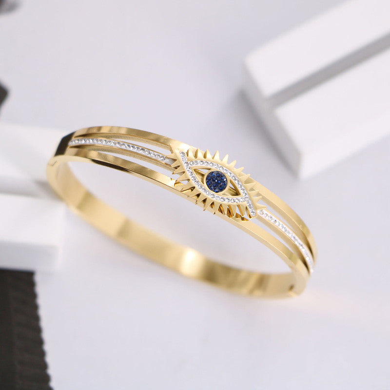 Jewels Galaxy Stainless Steel AD Studded Evil Eye Anti-Tarnish Bracelet For Women