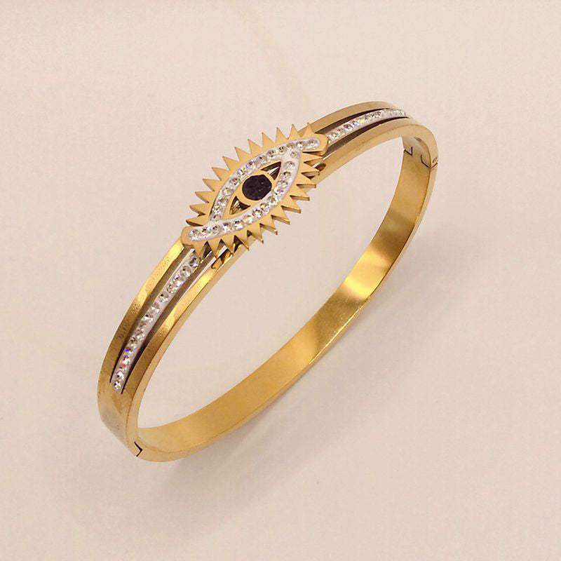 Jewels Galaxy Stainless Steel AD Studded Evil Eye Anti-Tarnish Bracelet For Women