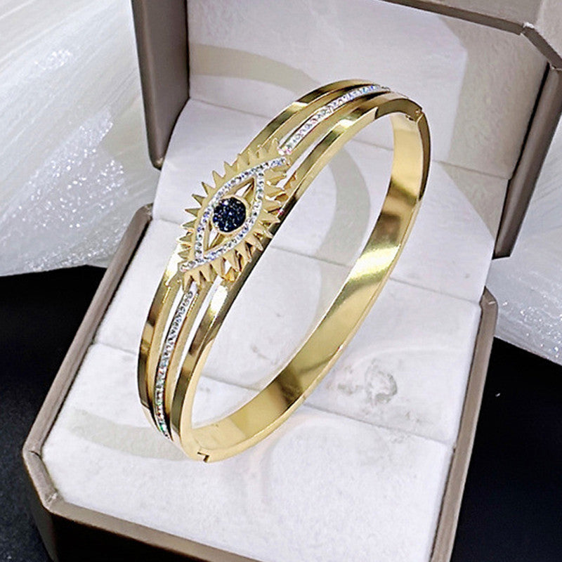 Jewels Galaxy Stainless Steel AD Studded Evil Eye Anti-Tarnish Bracelet For Women