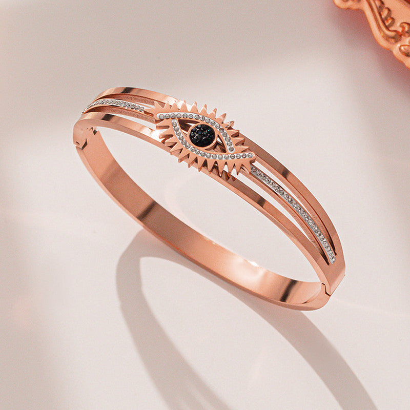 Jewels Galaxy Stainless Steel AD Studded Evil Eye Anti-Tarnish Bracelet For Women