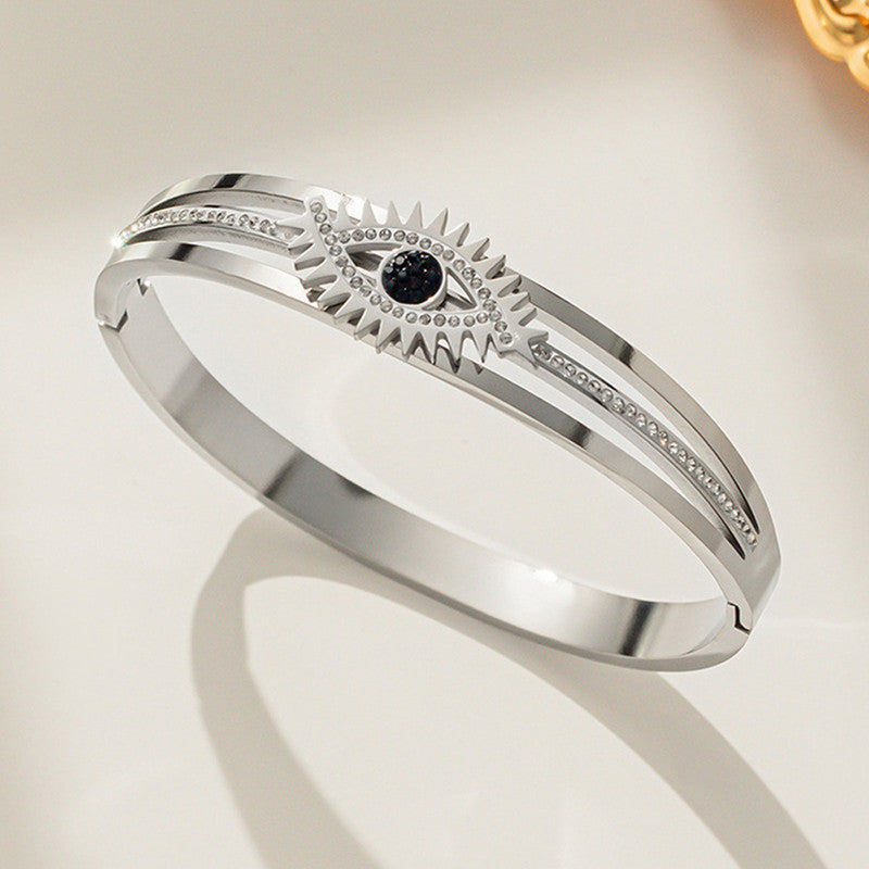 Jewels Galaxy Stainless Steel AD Studded Evil Eye Anti-Tarnish Bracelet For Women