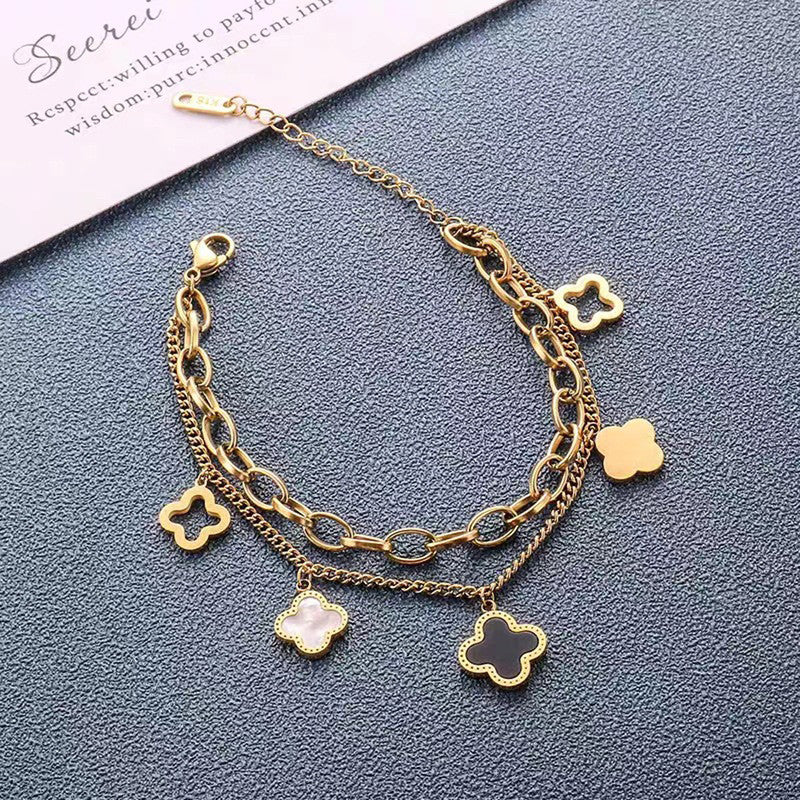 Jewels Galaxy Stainless Steel MOP Clover Wraparound Anti-Tarnish Bracelet