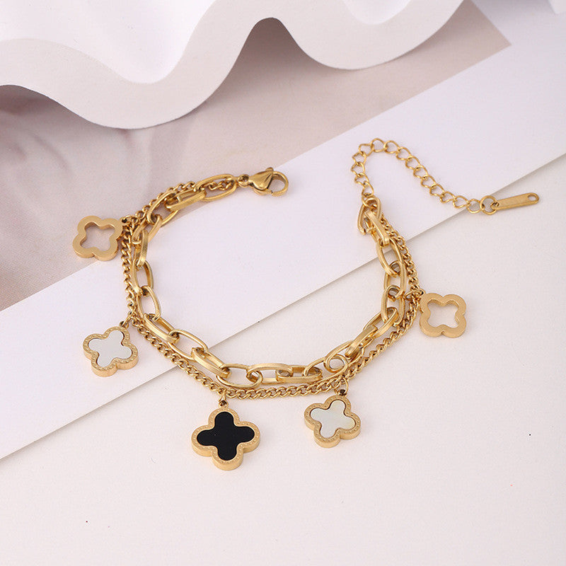 Jewels Galaxy Stainless Steel MOP Clover Wraparound Anti-Tarnish Bracelet