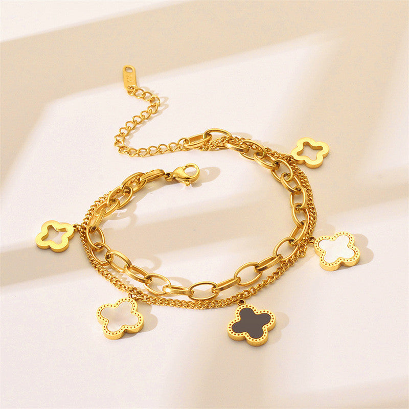 Jewels Galaxy Stainless Steel MOP Clover Wraparound Anti-Tarnish Bracelet