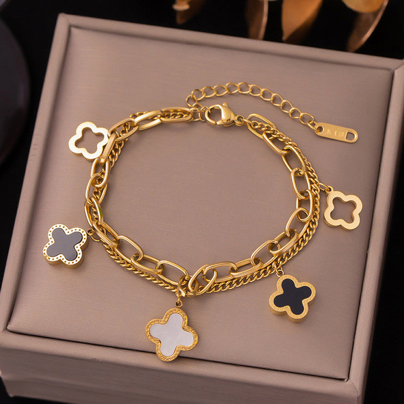 Jewels Galaxy Stainless Steel MOP Clover Wraparound Anti-Tarnish Bracelet
