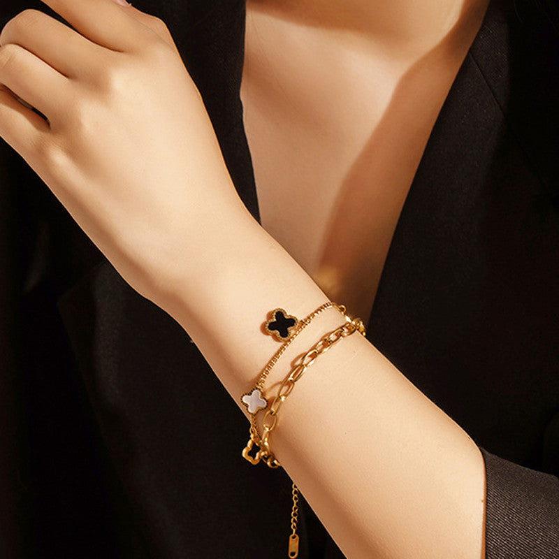 Jewels Galaxy Stainless Steel MOP Clover Wraparound Anti-Tarnish Bracelet