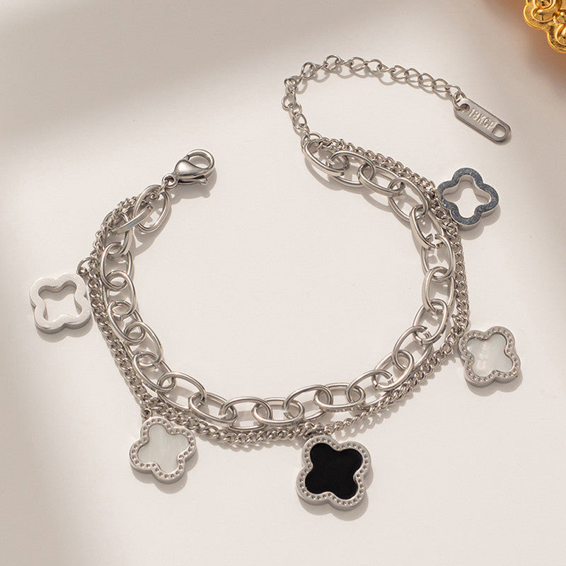 Jewels Galaxy Stainless Steel MOP Clover Wraparound Anti-Tarnish Bracelet