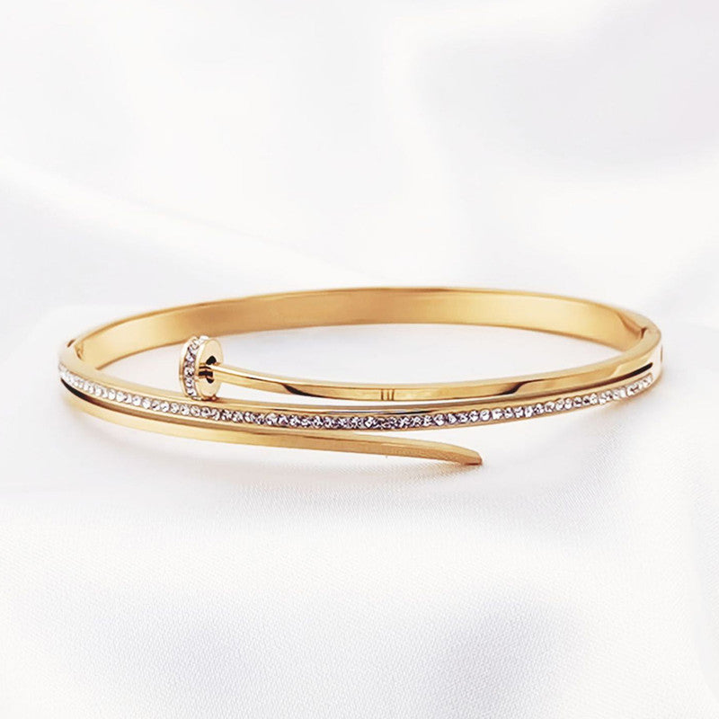 Jewels Galaxy Stainless Steel American Diamond Studded Nail Anti-Tarnish Bracelet For Women