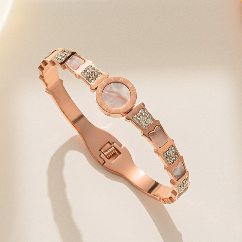 Jewels Galaxy Stainless Steel Mother Of Pearl Roman Numerals AD Studded Bracelet