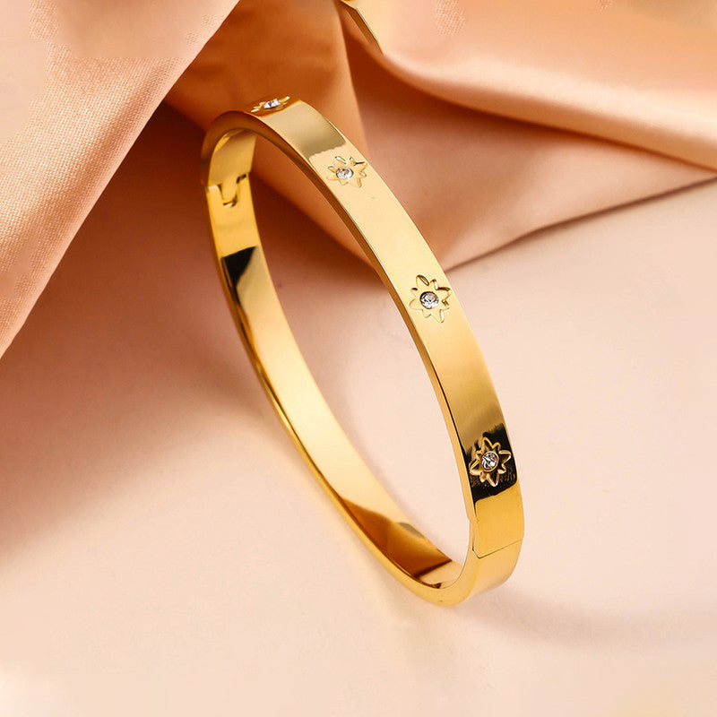 Jewels Galaxy Stainless Steel Floral AD studded Bangle-Style Anti-Tarnish Bracelet For Women