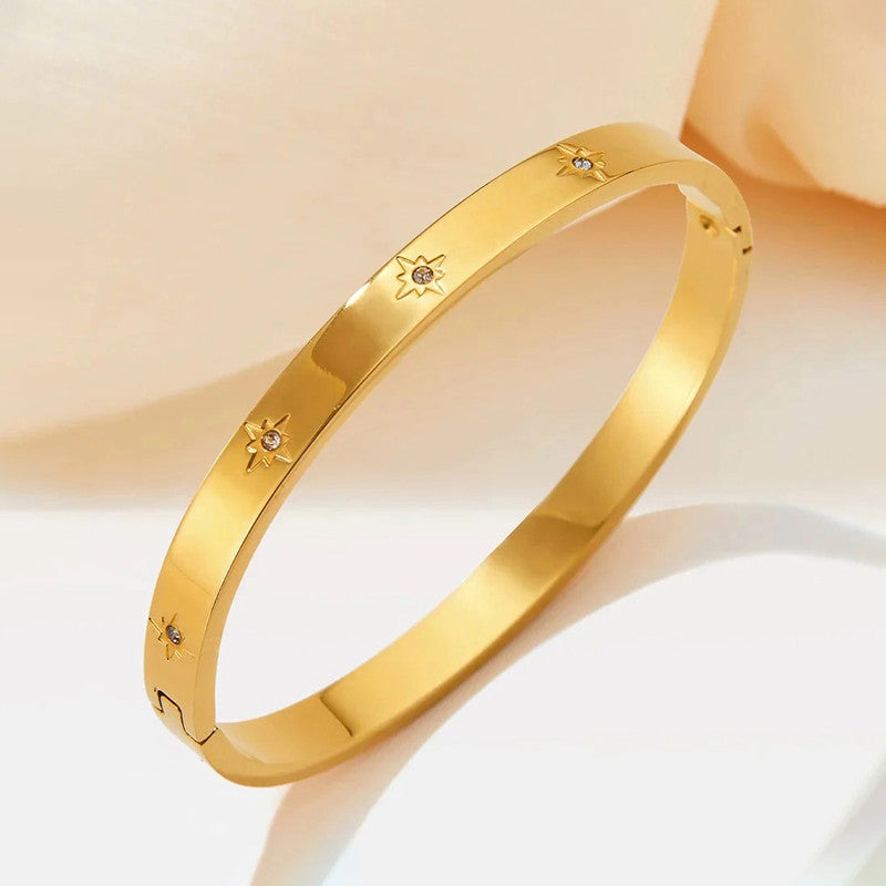Jewels Galaxy Stainless Steel Floral AD studded Bangle-Style Anti-Tarnish Bracelet For Women