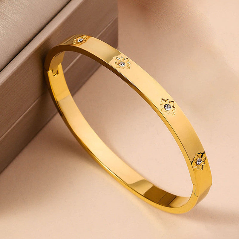 Jewels Galaxy Stainless Steel Floral AD studded Bangle-Style Anti-Tarnish Bracelet For Women