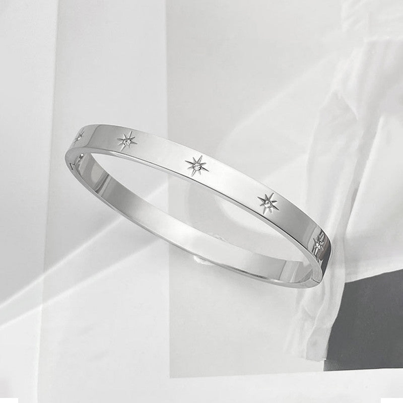 Jewels Galaxy Stainless Steel Floral AD studded Bangle-Style Anti-Tarnish Bracelet For Women