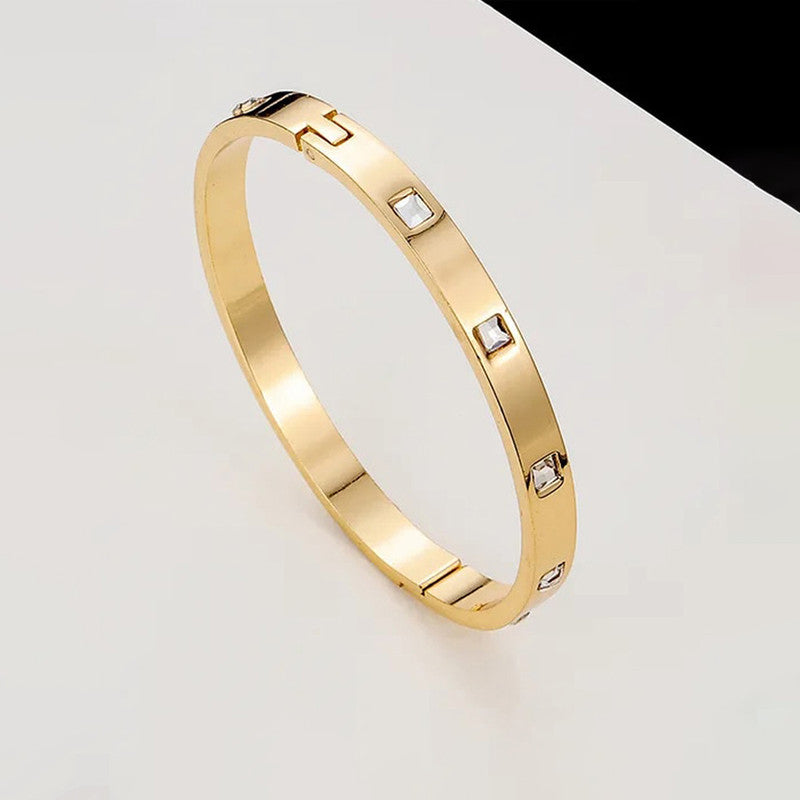 Jewels Galaxy Stainless Steel Square AD studded Bangle-Style Anti-Tarnish Bracelet For Women