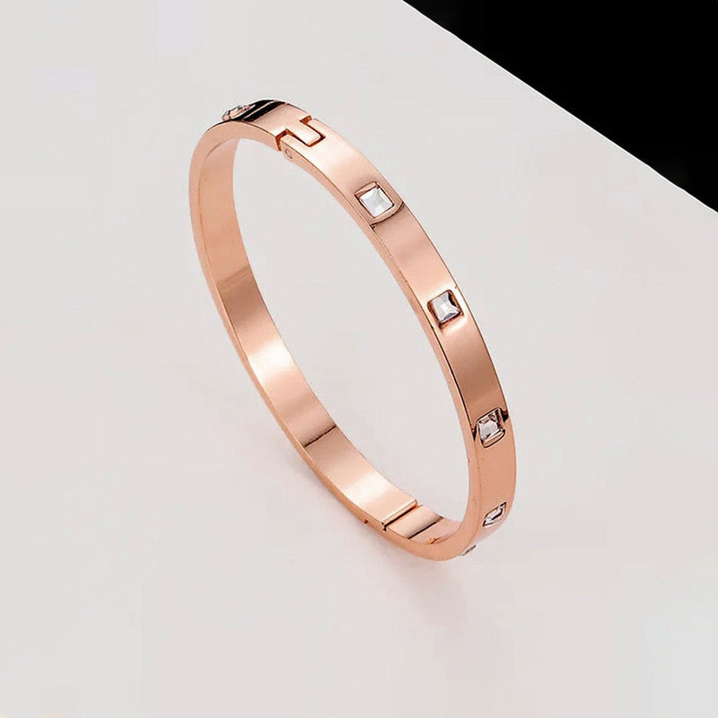 Jewels Galaxy Stainless Steel Square AD studded Bangle-Style Anti-Tarnish Bracelet For Women