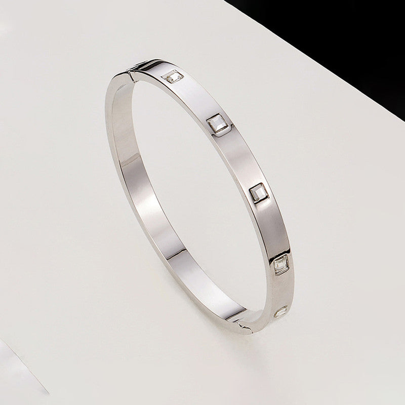 Jewels Galaxy Stainless Steel Square AD studded Bangle-Style Anti-Tarnish Bracelet For Women