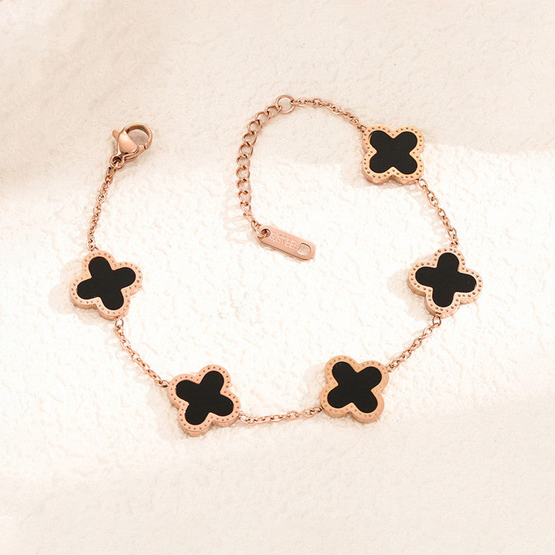 Jewels Galaxy Stainless Steel Anti-Tarnish Clover Mother of Pearl Link Bracelet For Women
