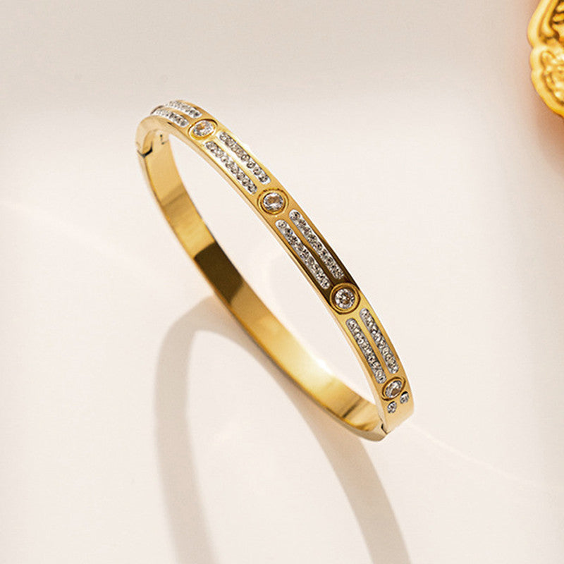 Jewels Galaxy Stainless Steel AD Studded Bangle-Style Anti-Tarnish Bracelet For Women