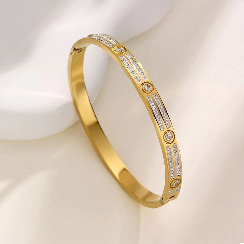 Jewels Galaxy Stainless Steel AD Studded Bangle-Style Anti-Tarnish Bracelet For Women