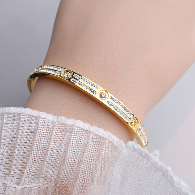 Jewels Galaxy Stainless Steel AD Studded Bangle-Style Anti-Tarnish Bracelet For Women