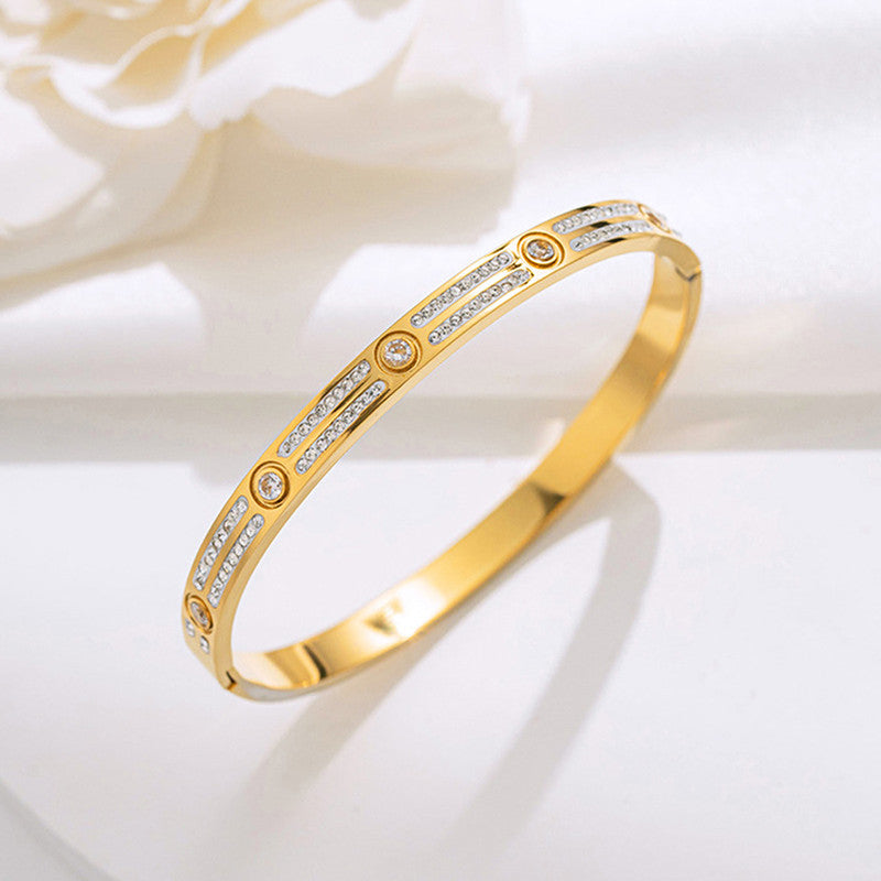 Jewels Galaxy Stainless Steel AD Studded Bangle-Style Anti-Tarnish Bracelet For Women