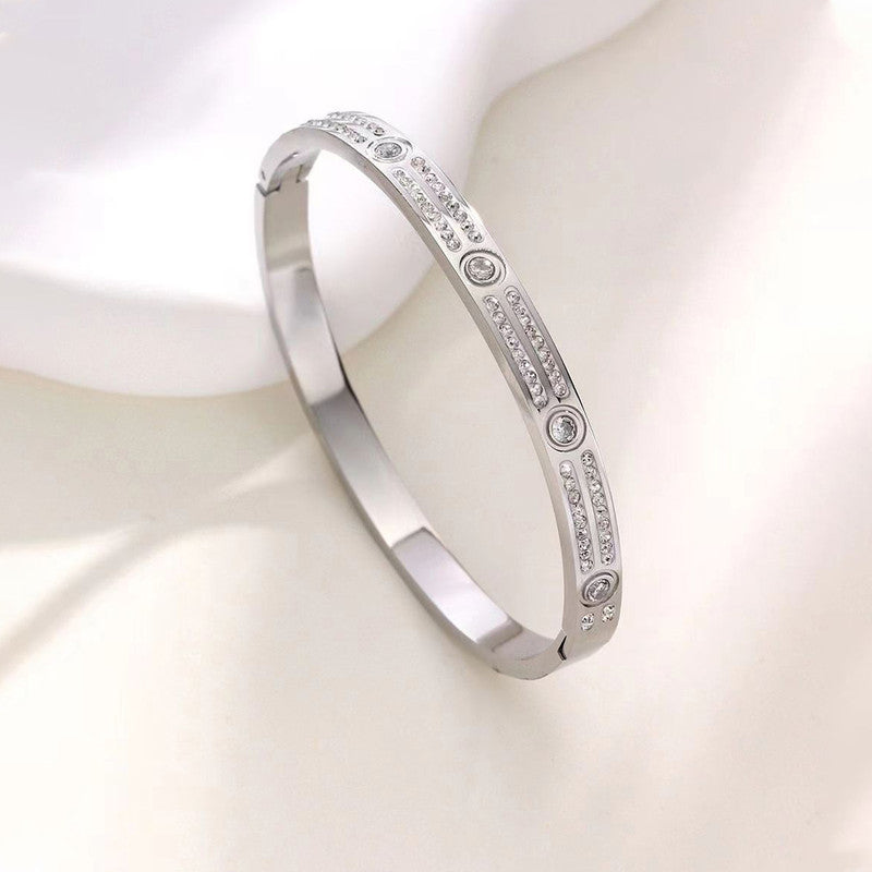Jewels Galaxy Stainless Steel AD Studded Bangle-Style Anti-Tarnish Bracelet For Women