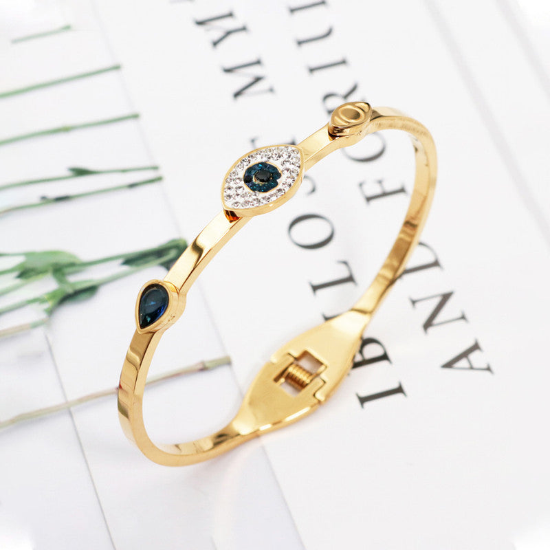 Jewels Galaxy Stainless Steel AD Evil Eye Bangle-Style Anti-Tarnish Bracelet For Women