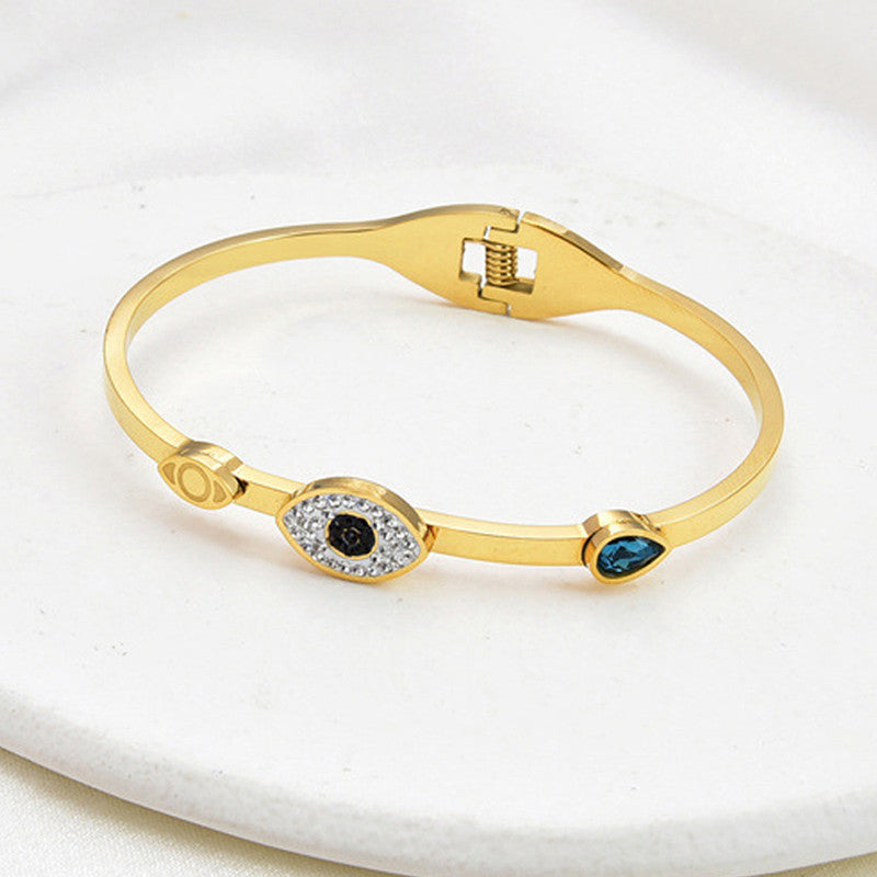 Jewels Galaxy Stainless Steel AD Evil Eye Bangle-Style Anti-Tarnish Bracelet For Women