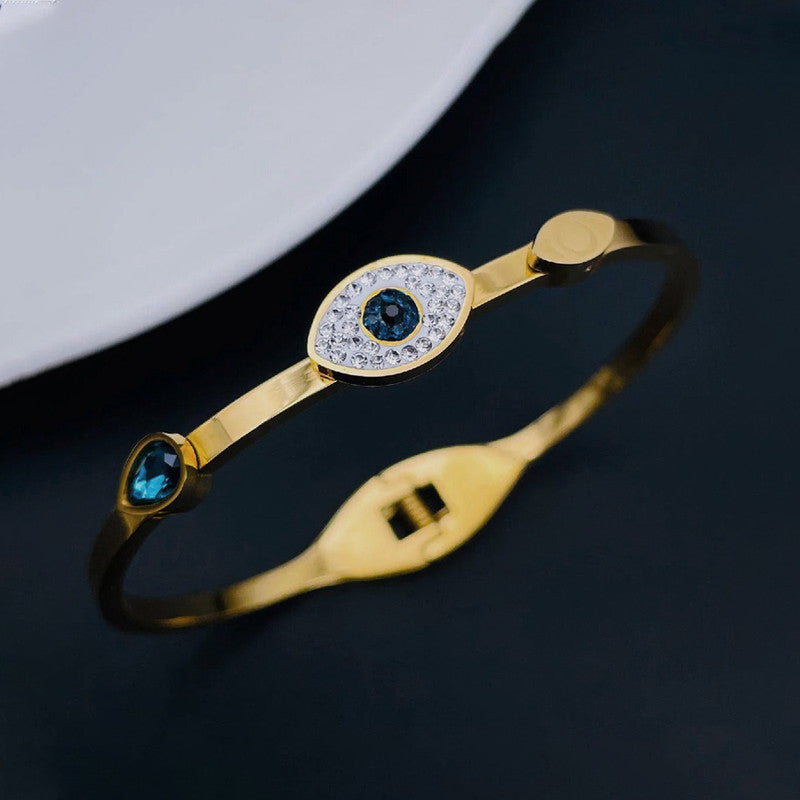Jewels Galaxy Stainless Steel AD Evil Eye Bangle-Style Anti-Tarnish Bracelet For Women