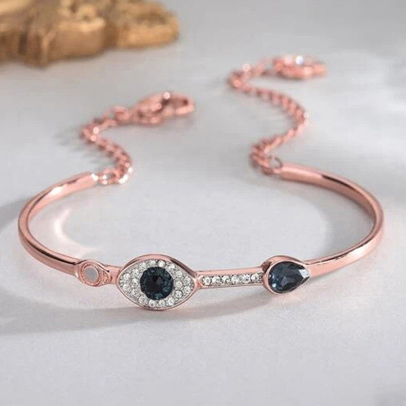 Jewels Galaxy Stainless Steel Anti-Tarnish AD Evil Eye Bangle-Style Bracelet For Women