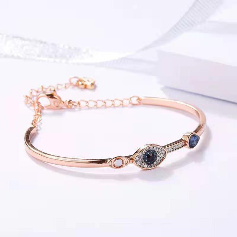 Jewels Galaxy Stainless Steel Anti-Tarnish AD Evil Eye Bangle-Style Bracelet For Women
