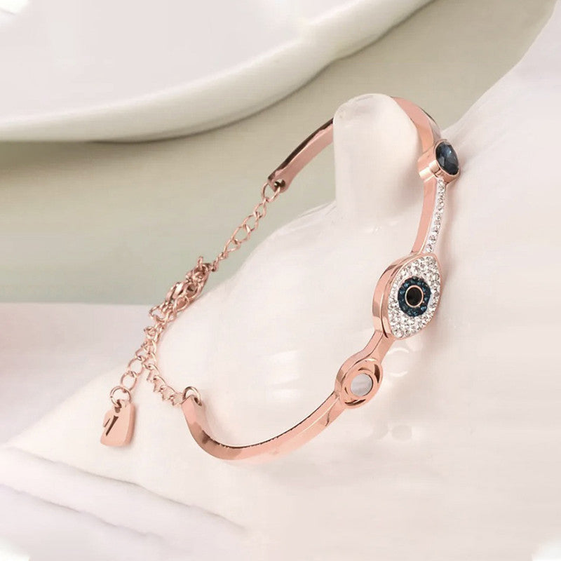 Jewels Galaxy Stainless Steel Anti-Tarnish AD Evil Eye Bangle-Style Bracelet For Women