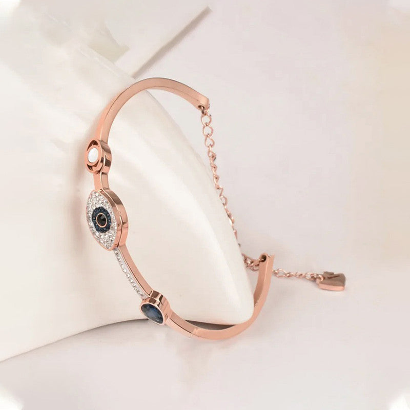Jewels Galaxy Stainless Steel Anti-Tarnish AD Evil Eye Bangle-Style Bracelet For Women